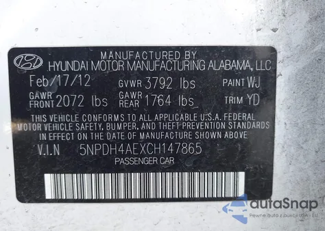 2012 Hyundai Elantra Gls из США, поврежденный, VIN 5NPDH4AEXCH147865